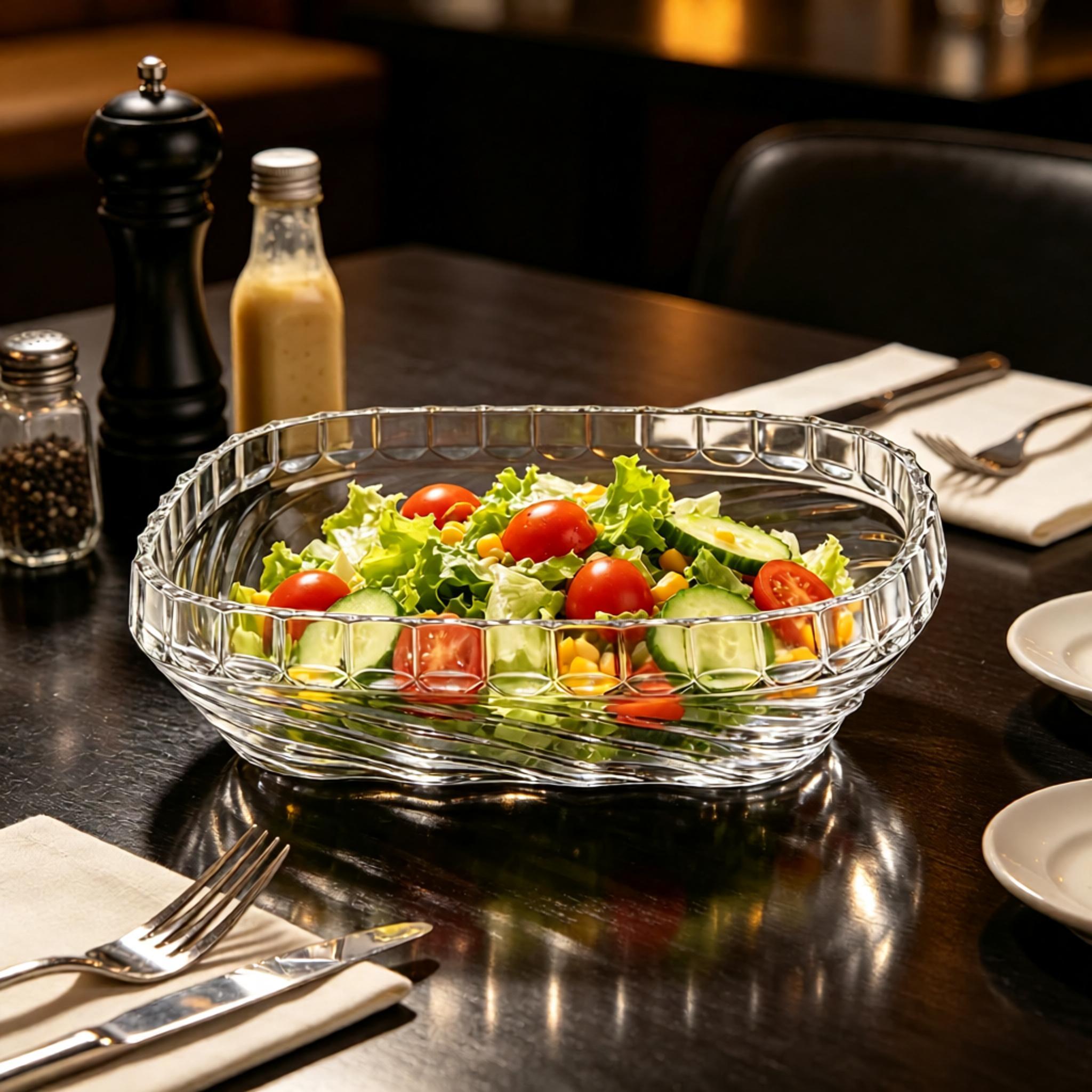 High Quality Oval Wavy Textured Clear Glass Serving Bowl, Large Capacity Salad Fruit Bowl for Kitchen Dining Table