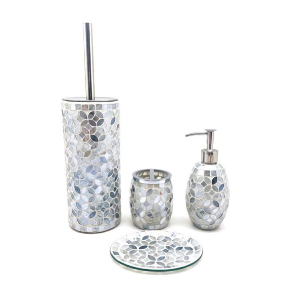 Mosaic Effect Glass Bathroom Accessories Set With Stainless Steel Parts