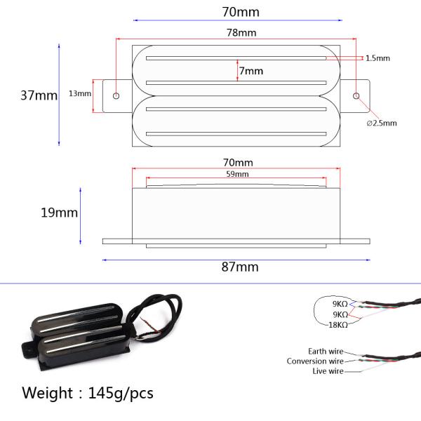 TL Gibson Guitar Hot Rail Humbucker Pickup Sets N9K/B18K Direct Mount