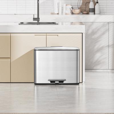 Suave fechar 2 Compartimento lixeira Escritório Pedal retângulo reciclar Lixeira De aço inoxidável Para sala de estar
