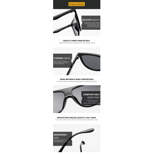 Vintage Retro BSCI Flat Top Sunglasses Thin Shadow Luxury Designer Large Black Shades