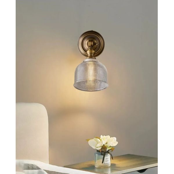 Clear Glass Indoor Parlor Bedside Stairs Hotel Lighting Old Copper Wall Lamp (WH-VR-129)