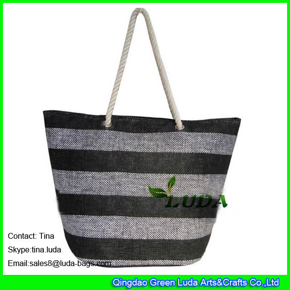 LUDA cheap black bags rope handles  paper clotch beach straw handbags