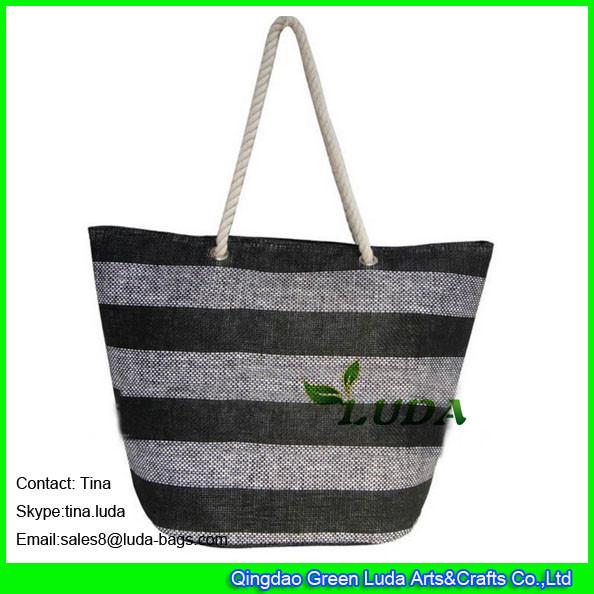 LUDA cheap black bags rope handles  paper clotch beach straw handbags