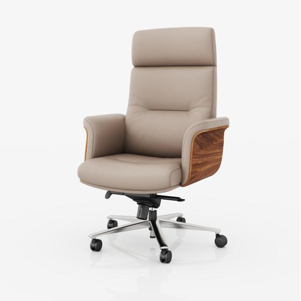 High Back Executive Office Chair Genuine Leather Adjustable Headrest Hot Sale Market Metal Swivel Chair