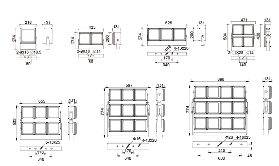 Exhibition Hall 80lm/W Square Led Flood Lights DMX512 Control Impact Resistant