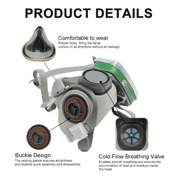 Double Filter  Half Face Respirator Gas Mask Dust & Chemical Protection Painted Mouth Protection Half Face Gas Mask