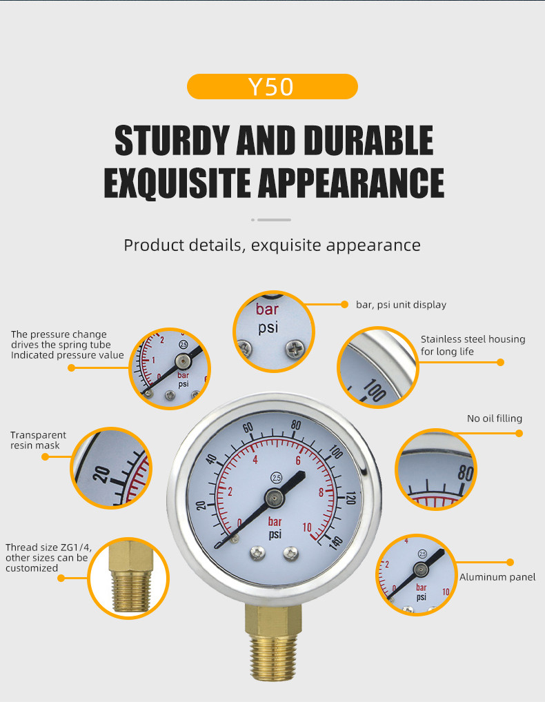 50.5mm High Accuracy Water Pressure Indicator 2.5% for Universal Air Pressure Gauge
