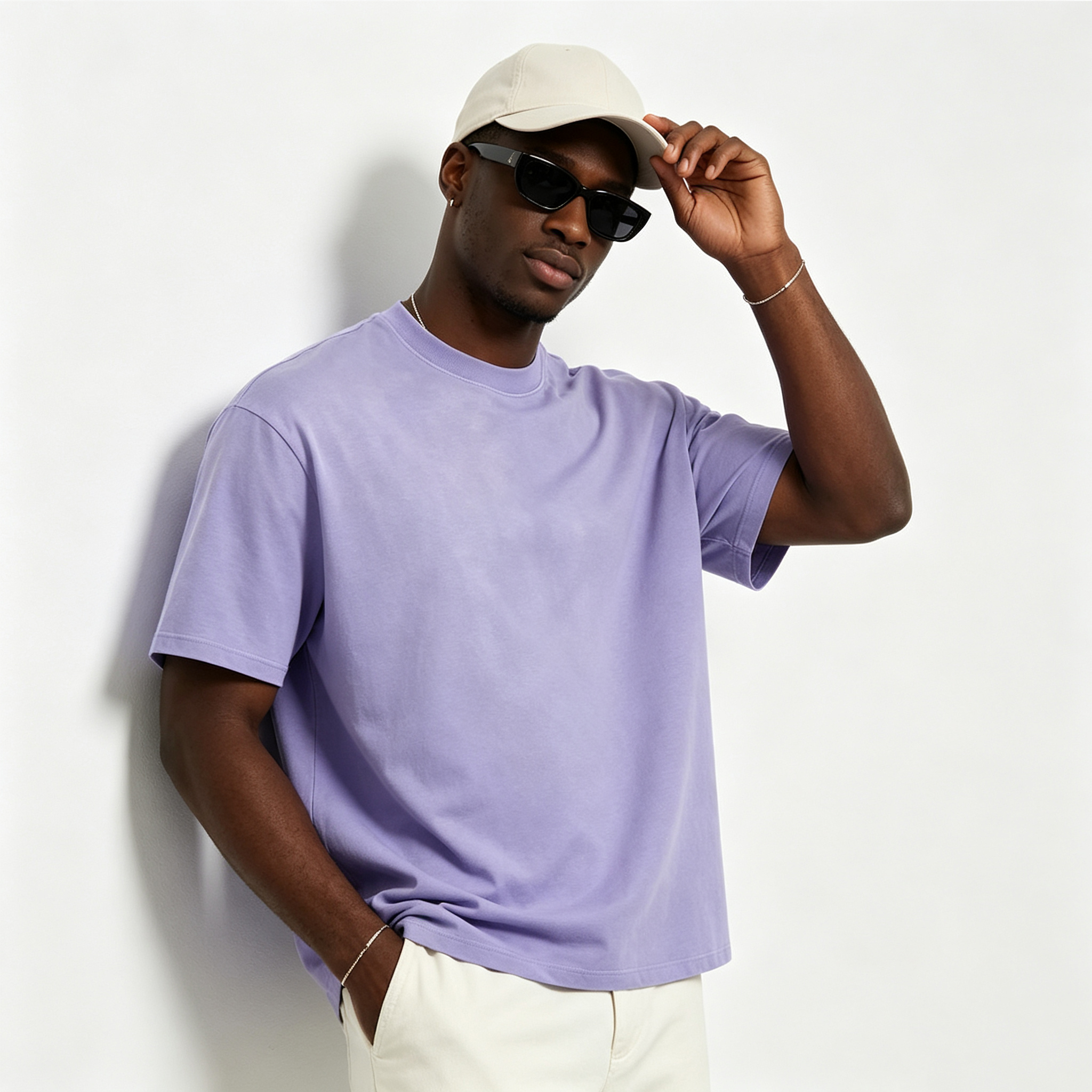 Spray Washed Colour Block Shirt Faded Mens Drop Shoulder T Shirt 250GSM