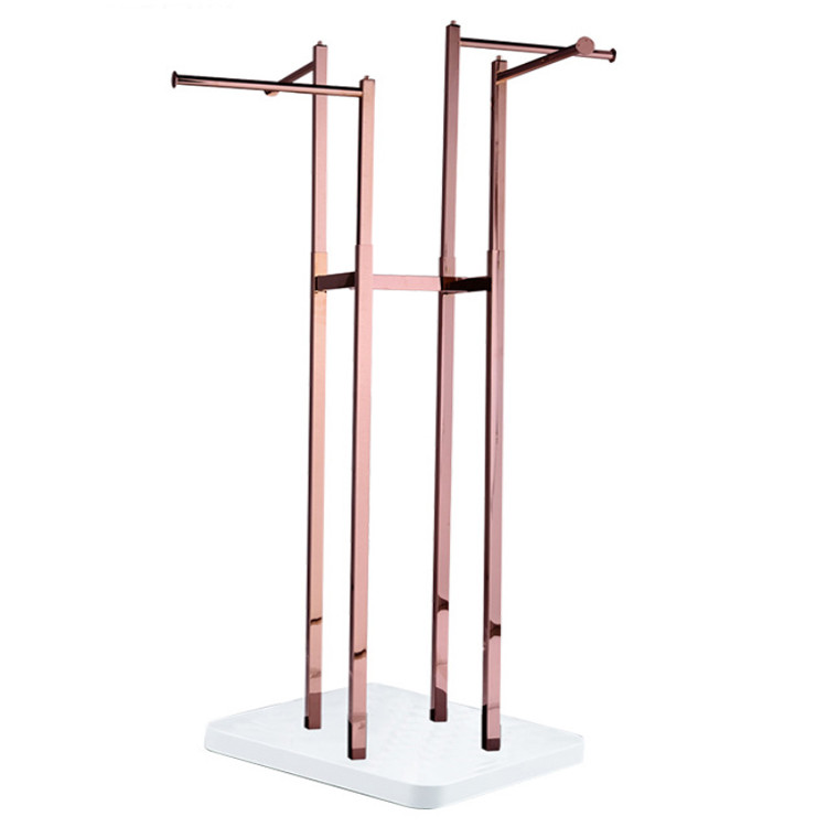 Golden Finish 4 Way Clothing Rack for Customized Size Retail Clothing Display Stand