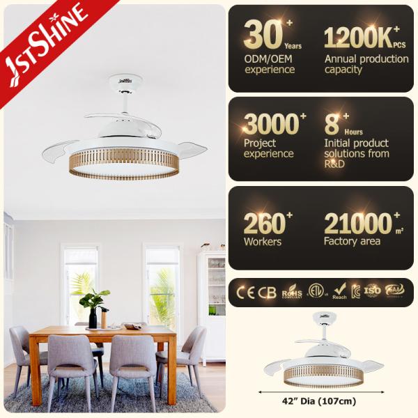 Fã de teto retrátil moderno de 5 velocidades com luz do diodo emissor de luz de 3 cores