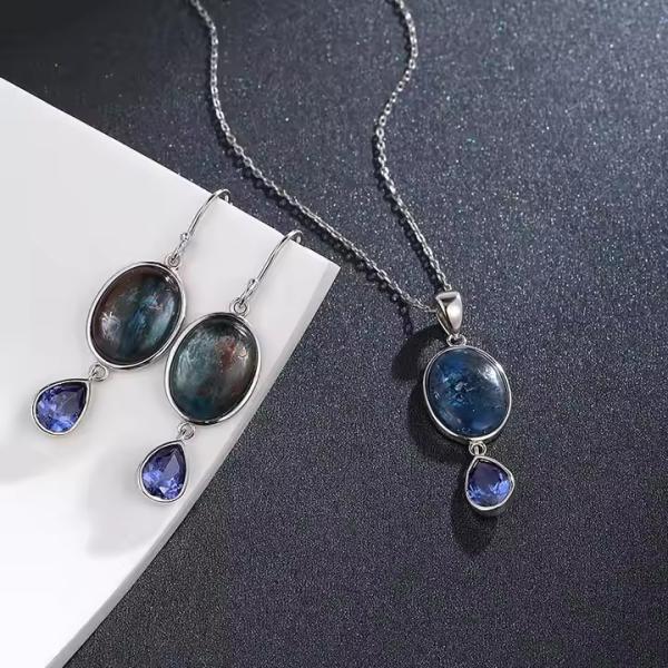 Leaves Heart 925 Sterling Silver Opal Infinity Love Paw Necklace Kyanite Stone Pendant