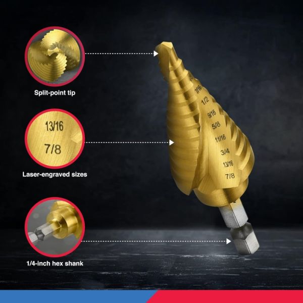 ISO9000 HSS Drill Bit 1/8 - 1 3/8 Tin Coated Drill Bits Hex Shank