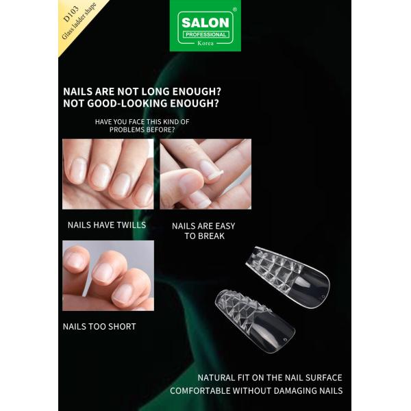 Long Ladder Shape Full Cover False Nails Clear Acrylic Nail Tips Medium Press on Nails for Nail Extension