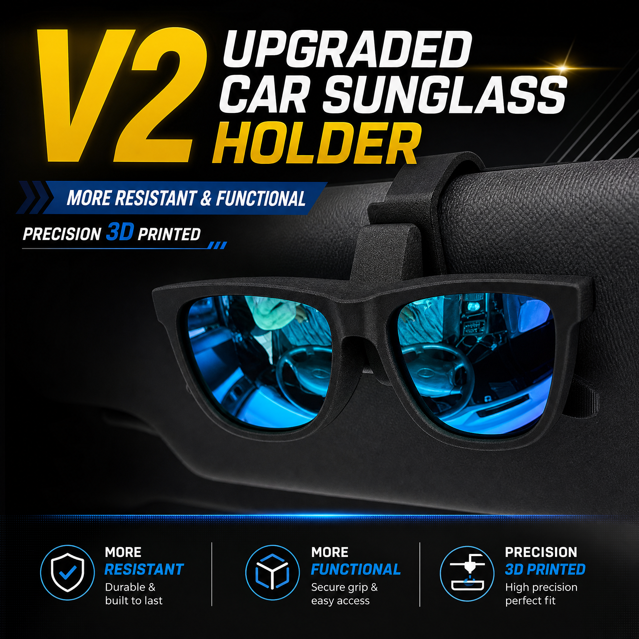 Vehicle 3D Printed Automotive Parts Anti Slip Visor Sunglasses Clip For Organization