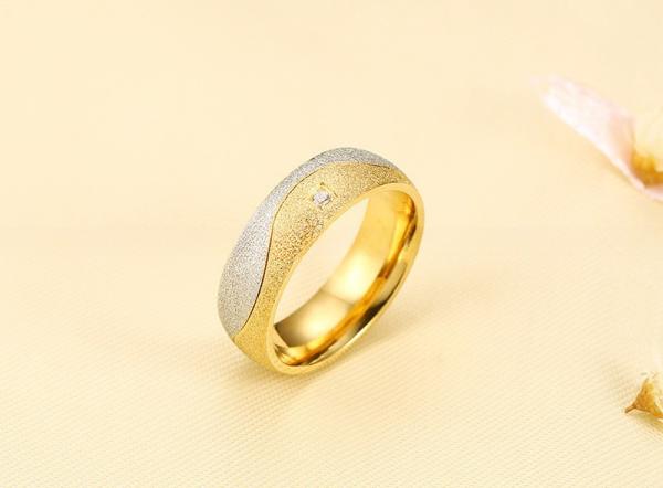 Diamond Shape Galaxy Stainless Steel Rings Silver 18K Gold Plated Two Tone Sandblasted