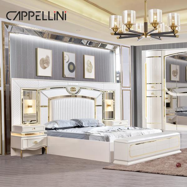 White Home Wooden Leather Queen Bed Set Villa Master Room Wood King Size Mdf Modern Luxury Full Bedroom Sets Furniture