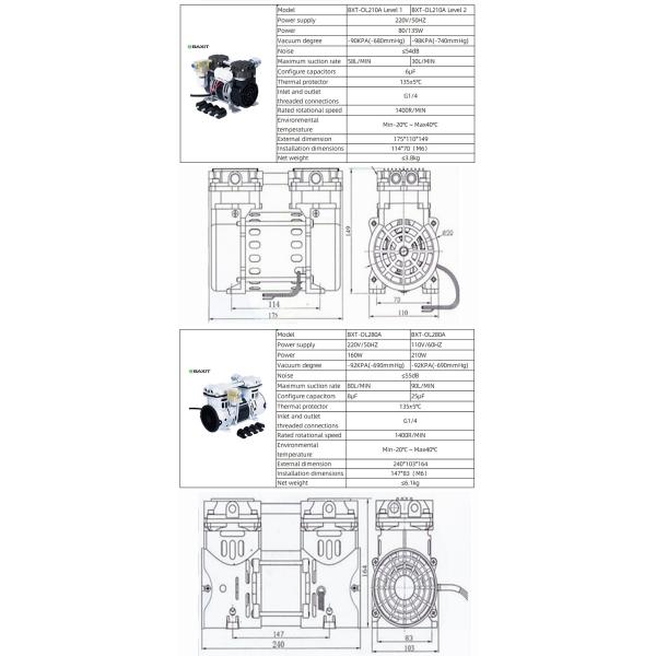 Bomba de vacío de pistón sin aceite para ambientes de 110 V o 220 V
