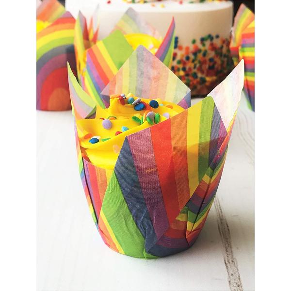 Muffin Cupcake Holder Wedding Party Rainbow Tulip Paper Cups