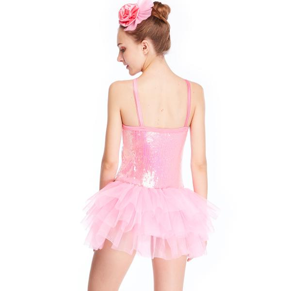 Pink Ballet Dance Tutu Dress Sequins Bodice Dance Solo Duet Costumes Stage Competitions Performance