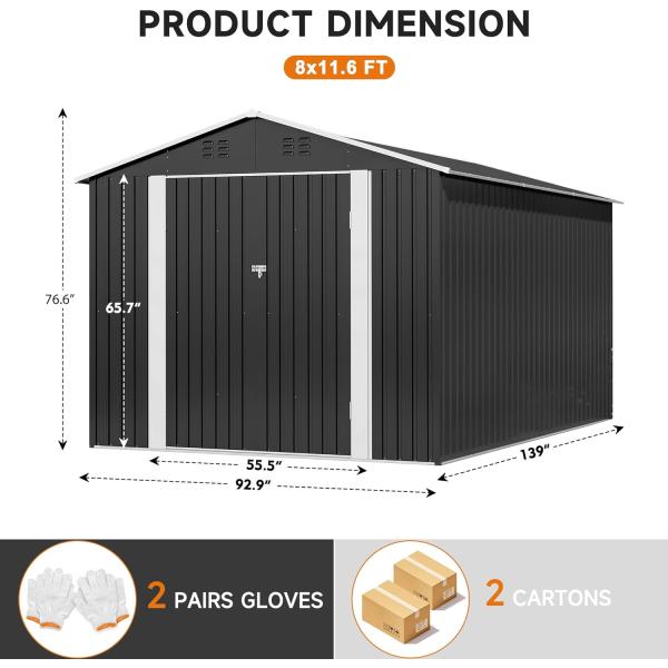 Waterproof 8 x 12 FT Metal Garden Shed with 4 Vents and Durable Design from AJUNION