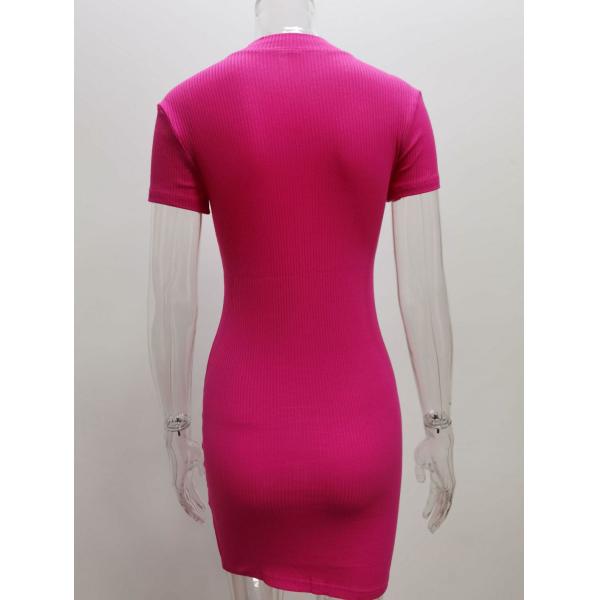 High Necked Elegant Summer Dresses Zip Up Short Sleeved Dress