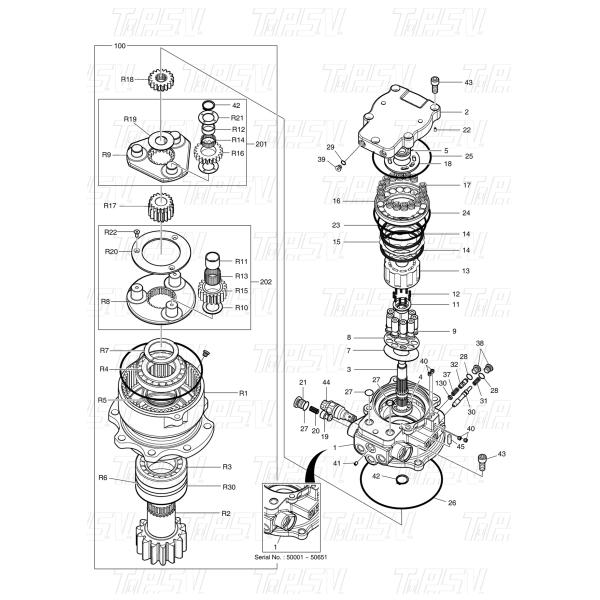 130426-00031 DX60R Excavator Swing Drive Catalog Black Factory Color Hydraulic Swing Motor Motor Drive