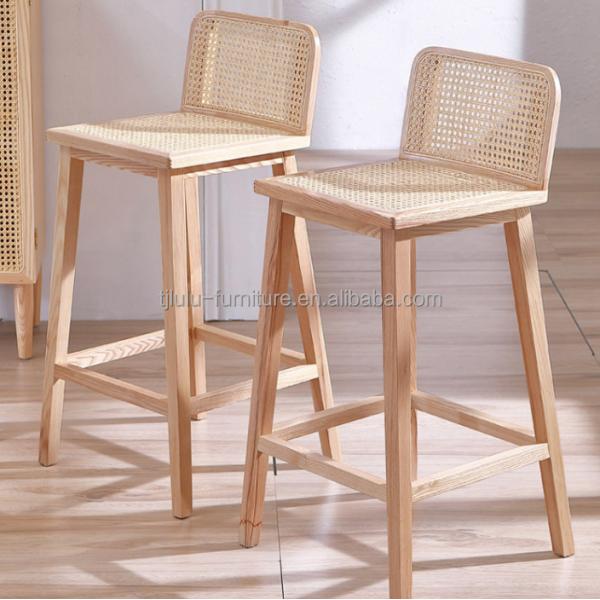 W46*D46*H93cm Muebles de bar Silla de rotín nórdica Silla de piernas altas Silla de bar Taburete Silla de madera para bar