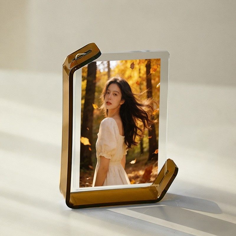 Pink Transparent Acrylic U-Shaped Photo Frame — Desktop Picture Stand for Home Decor, Custom Sizes & Logo Available