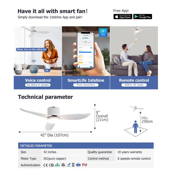 Modern 2-in-1 Ceiling Fan – Optional LED Light Flush Mount Design