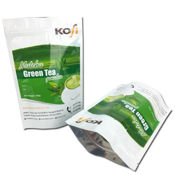 resealable aluminum foil zip lock stand up green coffee tea bag