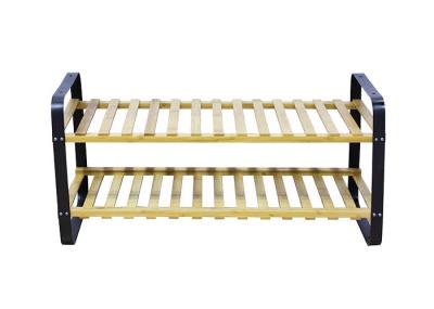 2 Shelves 66cm Long 20KG Bamboo And Metal Legs Shoe Shelf