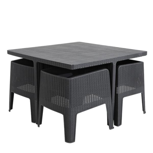 H75mm Table L56cm Chair Rattan Garden Dining Set , 4 Seater Rattan Dining Set For Patio