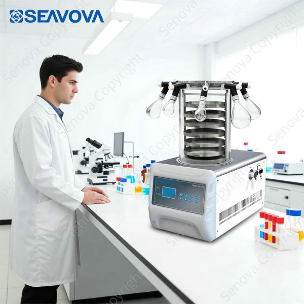 SS304 Tabletop Freeze Dryer Senova Biotech Multi Pipeline Manifold Lab Lyophilizer