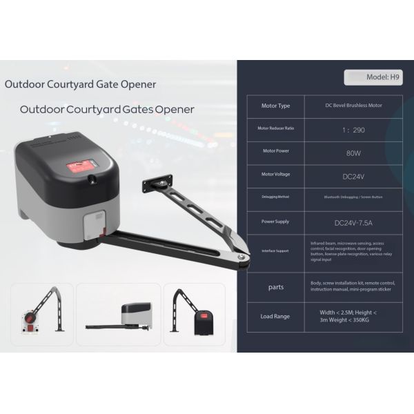 Heavy-duty Side Mount Swing Gate Opener with DC Brushless Motor and Bluetooth Debugging