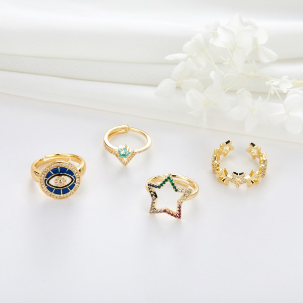 14K Gold Plated Jewelry Dainty CZ Micro Pave Cubic Zirconia Adjustable Ring Women
