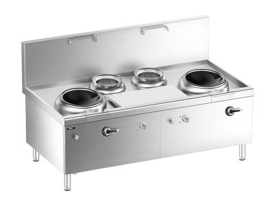 Floor Chinese Induction  Double-wok  and Double Bain Marie  Stove with Cabinet