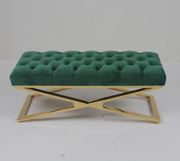 Button Tufted Velvet Bedroom Ottoman Bench Stainless Steel Base