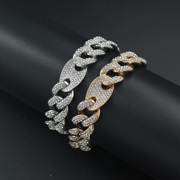 Hot Sale Gold Plated Rhinestone Mens Womens Pig Nose Cuban Link Necklace Hip Hop Necklace Iced Out Curb Cuban Chain Necklace Gift