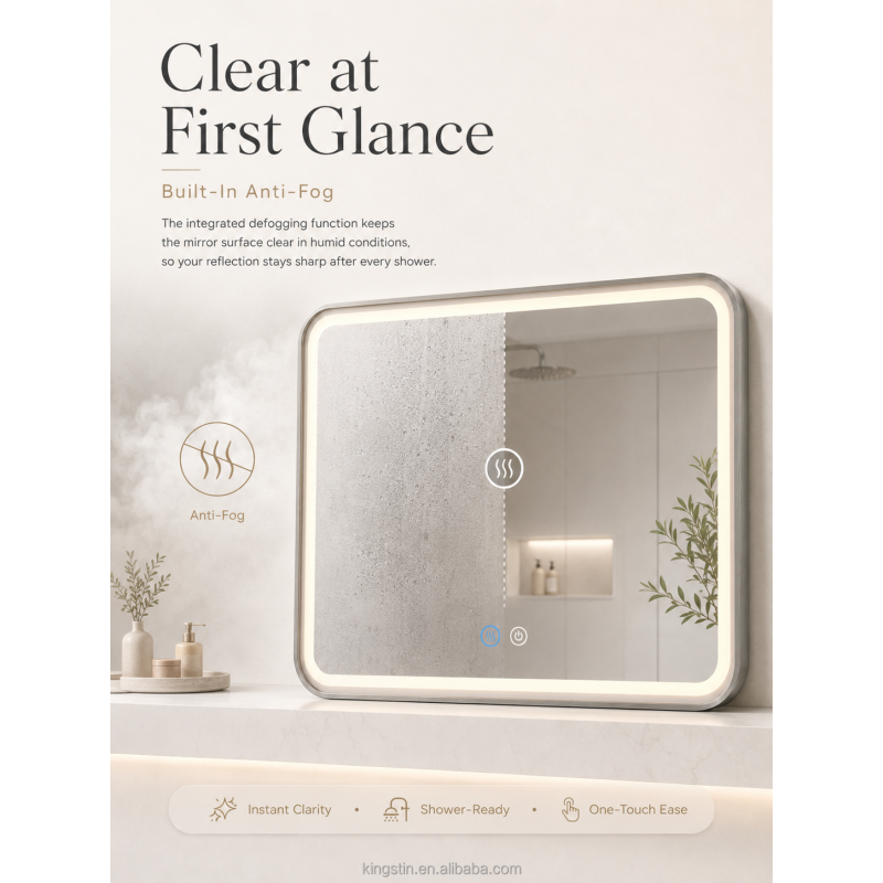 Kingstin Rectangular LED Bathroom Mirror, Dimmable 3-Color, Anti-Fog, Custom Size Metal Frame Smart Vanity Mirror