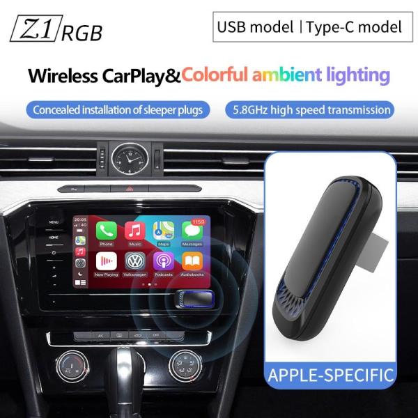 Magic Wireless Carplay Ai Box Mini RGB Light USB Type-C Порт Z1RGB
