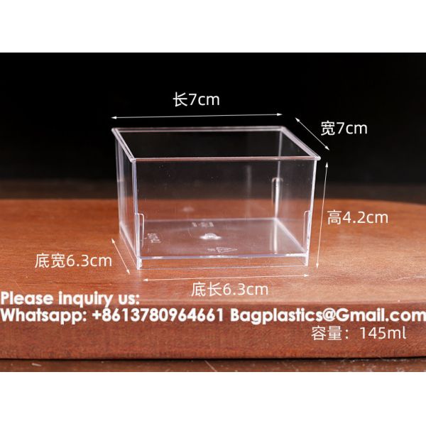 4.8oz/140ml Clear Dessert Cups With Lids And Spoons, Reusable Plastic Rectangle Dessert Cups,Mini Serving Bowl For Desserts Mousses,Puddings,Party