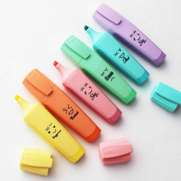 hot sale wholesale candy color 6pcs highlighter pen