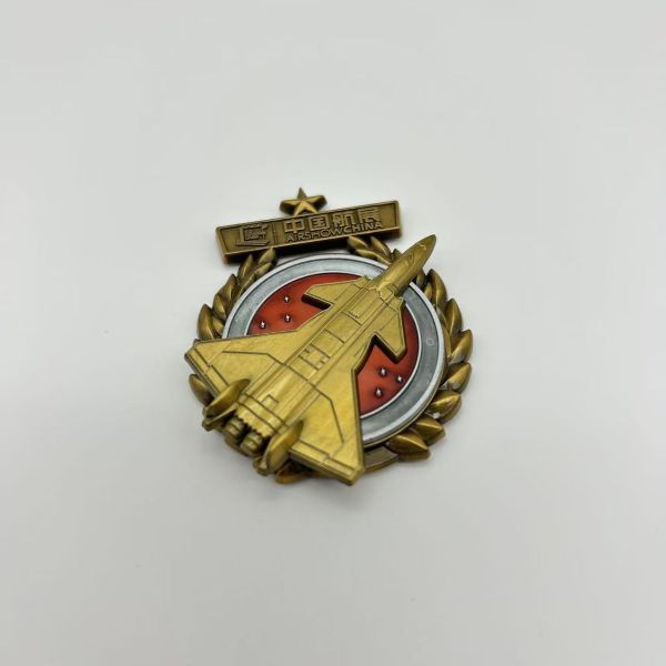 Golden Jet Fighter with Red Star Enamel Pin, Aviation Commemorative Badge