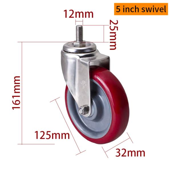 EDL 5Inch Stainless Steel Threaded Caster Loading 150Kg With TPU Wheel S545S-85