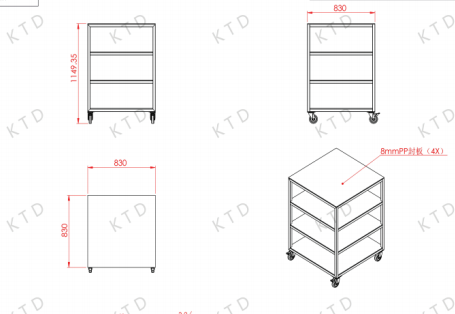 Durable Fixture Transport Trolley with 80kg Load Capacity and 3