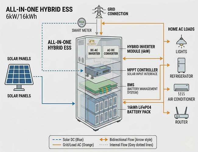 6kW 16kWh Hybrid Solar Energy Storage System For Home Backup Power