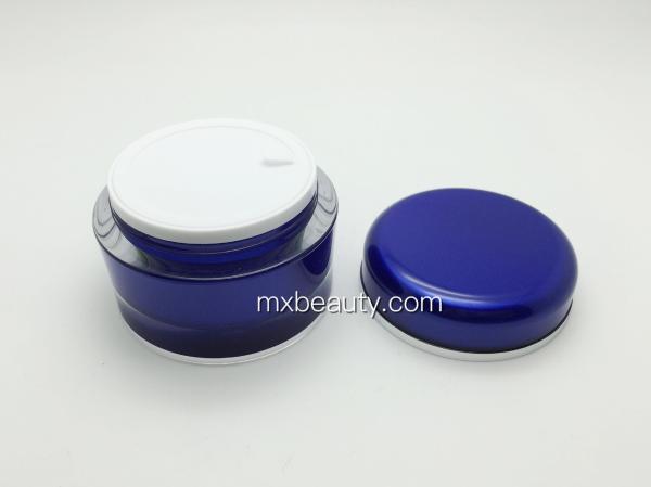 high quality classic pmma acrylic cream jar dark blue UV coating with hot stamping silver ring plastic cosmetic bottle