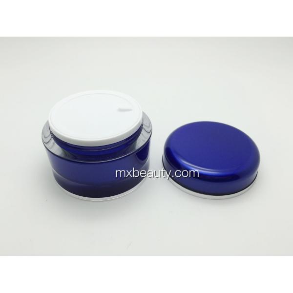 high quality classic pmma cream jar 50g 30g 15g UV coating with hot stamping silver ring blue color 1oz plastic bottles