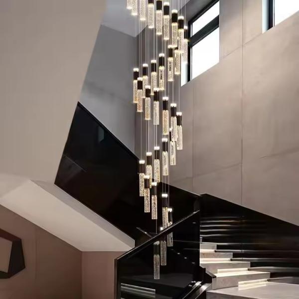 Belle maison en cristal Escalier tournant Pendant Light Moderne Simple Hôtel Salon Duplex Lustreur Led Escalier Light